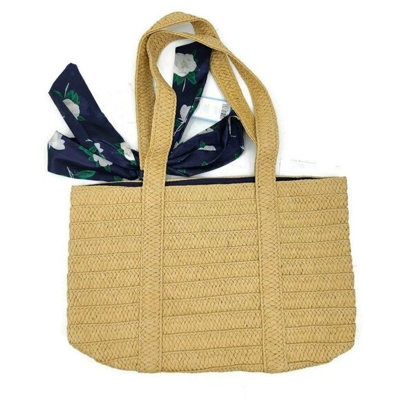 New Draper James Everyday Straw Bag With Floral Scarf - Picture 3 of 4